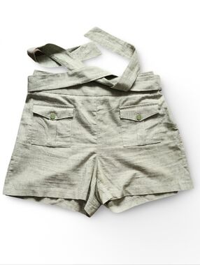 New York & Co Linen Blend Tie Strap Hi-rise Medium Shorts Olive Summer Resort